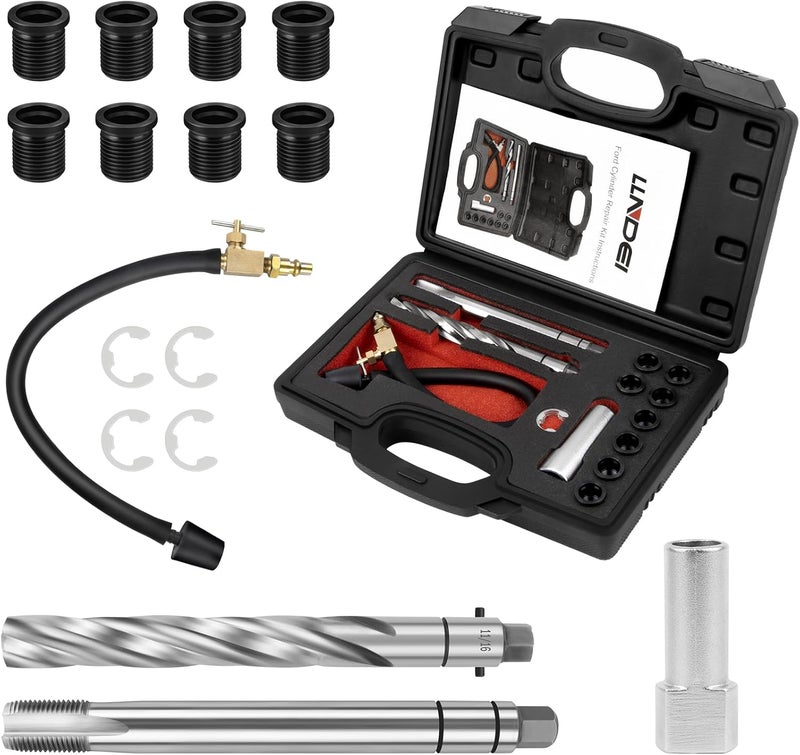 LLNDEI Spark Plug Thread Repair Kit, 38900 Two Valve Ford Triton Tool Compatible, 16 PCS Spark Plug Thread Repair Kit for Repairing Ford 4.6L, 5.4L and 6.8V-10 Two Valve Engines - Image 1